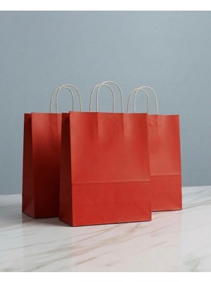 Aybaş Kağıtçılık 1.Kalite 25x31 Cm Büyük Boy ( 15 Adet ) Kırmızı Renkli Kraft Kağıt Çanta,Hediye Paketi, Hediye Poşeti