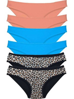 Al-Fil Teknoloji 6 Adet Likralı Kadın Slip Külot Leopar Pudra Mavi
