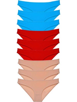 Al-Fil Teknoloji 9 Adet Süper Eko Set Likralı Kadın Slip Külot Kırmızı Ten Mavi