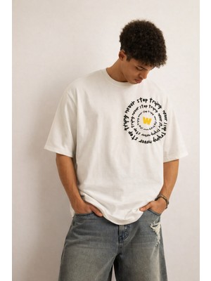 Tarz Cool Erkek Oversize Tişört Never Stop Trying Baskılı Salaş Kalıp