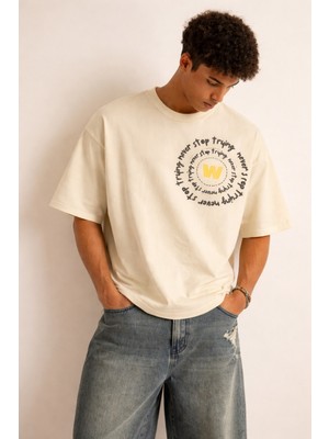 Tarz Cool Erkek Oversize Tişört Never Stop Trying Baskılı Salaş Kalıp