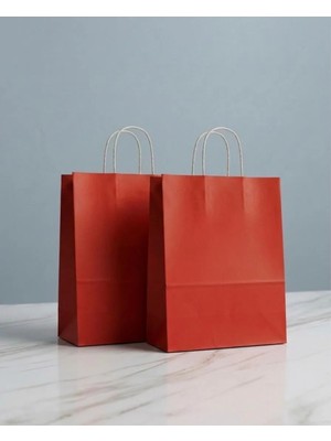 Aybaş Kağıtçılık 1.Kalite 25x31 Cm Büyük Boy ( 5 Adet ) Kırmızı Renkli Kraft Kağıt Çanta,Hediye Paketi, Hediye Poşeti
