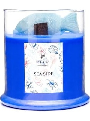 Teknocan Marketing Missi Büyük Üfleme Cam Balık Dekorlu Saks Mavisi Ocean Breeze Kokulu Vegan Mum (380 Gr)