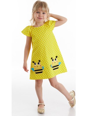 Denokids Puanlı Arılar Kız Çocuk Elbise Sarı Renkli Eğlenceli Tasarım 3 Yaş İçin