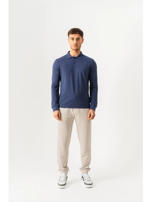 Piero Perla Polo Yaka Slim Fit Uzun Kollu Erkek Lacivert T-Shirt