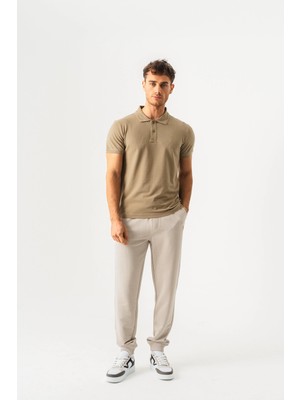 Piero Perla Polo Yaka Slim Fit Kısa Kollu Erkek Haki T-Shirt