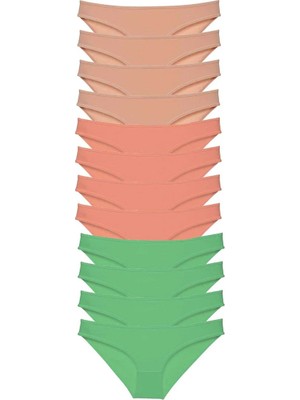 Al-Fil Teknoloji 12 Adet Süper Eko Set Likralı Kadın Slip Külot Ten Pudra Yeşil