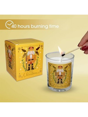 Teknocan Marketing – Kurşun Asker (Nutcracker) Tasarımlı Mum, Sarı Renk Temalı, 135 G Doğal Bio, 40 Saat Yanma Süresi, Cam Kavanoz, Şık Bristol Kutulu, Yılbaşı Koleksiyonu Hazır Hediye