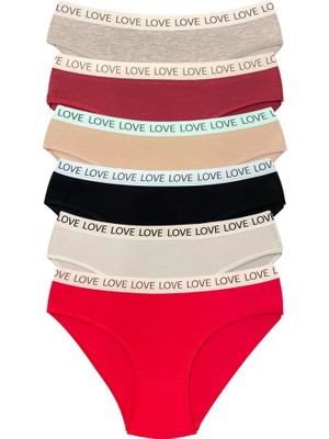 Al-Fil Teknoloji 6 Adet Pamuklu Esnek Kadın Slip Bikini Külot Geniş Lastikli Baskılı