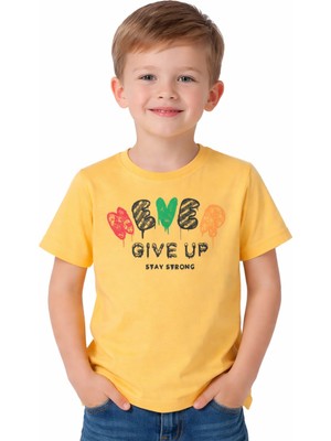 Alg Erkek Çocuk Never Yazı Desenli Sarı Renk Kısa Kol Tişört