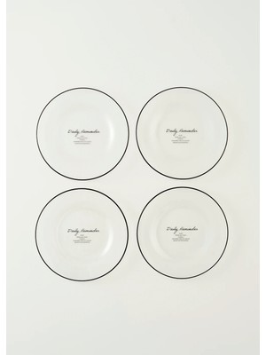 Bella Maison Cam Pasta Tabağı 19 cm Daily Reminder Desenli Şeffaf Modern Tasarım 4'lü Set