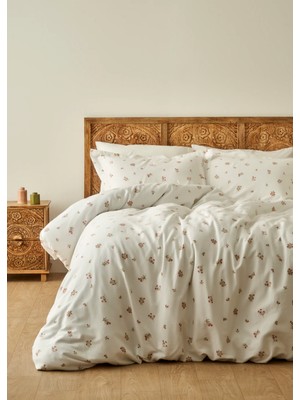 Bella Maison %100 Pamuk Saten Claire Çift Kişilik Nevresim Takımı Beyaz 200x220 cm Çiçekli Desenli