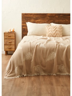 Amaya Pamuklu Çift Kişilik Yatak Örtüsü Bej (200X220 Cm)