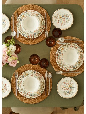 Bella Maison Flores 24 Parça 6 Kişilik Beyaz Porselen Yemek Takımı Çiçek Desenli