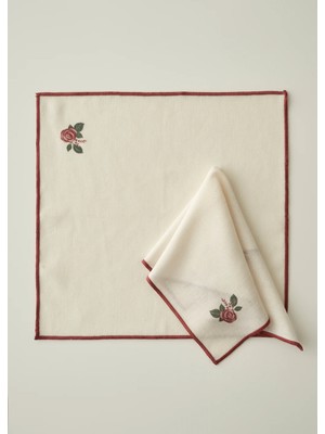 Rose Baskılı Peçete Krem (40X40 Cm)