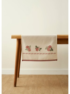 Rose Baskılı Kopanakili Runner Krem (50X150 Cm)