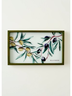 Bella Maison Olive Dekoratif Cam Tepsi Yeşil (22x37 cm)