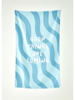 %100 Pamuk Good Things Are Coming Baskılı Plaj Havlusu Mint (90X150 Cm)