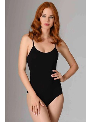 Al-Fil Teknoloji Ip Askılı Kadın Çıtçıtlı Body Siyah