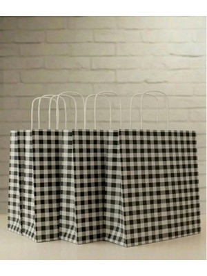 Aybaş Kağıtçılık 1.kalite 25X31 cm (20 Adet)Büyük Boy Siyah/beyaz Ekose Kraft Kağıt Çanta,hediye Poşeti,hediye Paketi