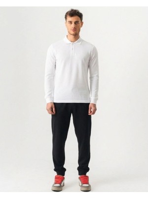 Piero Perla Polo Yaka Slim Fit Uzun Kollu Erkek Beyaz T-Shirt