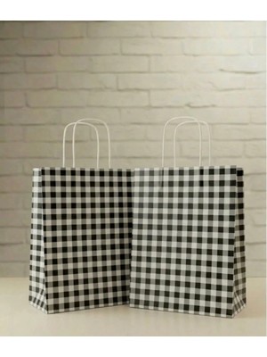 Aybaş Kağıtçılık 1.kalite 25X31 cm (5 Adet) Büyük Boy Siyah/beyaz Ekose Kraft Kağıt Çanta,hediye Poşeti,hediye Paketi