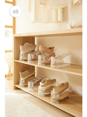 Ocean Home Textile 8'li Ayarlanabilir 3 Kademeli Şeffaf Ayakkabı Düzenleyici Ayakkabı Rampası Organizer 26x11.5x19.5 cm