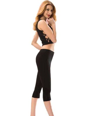 Al-Fil Teknoloji Kota Kadın Kapri Sporcu Likralı Düz Tayt Siyah 4005