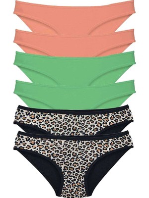 Al-Fil Teknoloji 6 Adet Likralı Kadın Slip Külot Leopar Pudra Yeşil