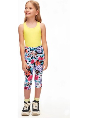 Vintage Flowers Kız Çocuk Desenli Diz Altı Tayt Kapri