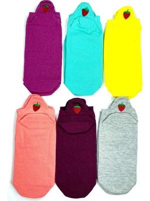 Al-Fil Teknoloji 6 Çift Çilek Nakış Baskılı Pamuklu Yumuşak Kadın Bilek Çorap