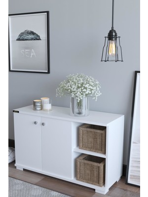 Remaks Basic 2 Kapaklı 2 Bölmeli Açık Raflı Ayakkabılık - Beyaz / Beyaz