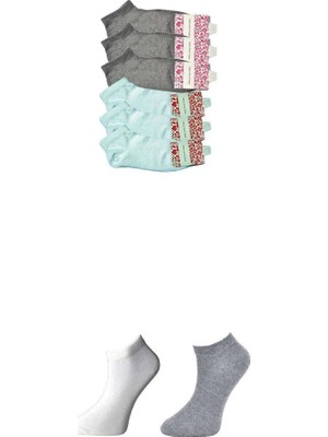 Al-Fil Teknoloji Gri ve Beyaz Kadın Bilek Çorap 6 Çift