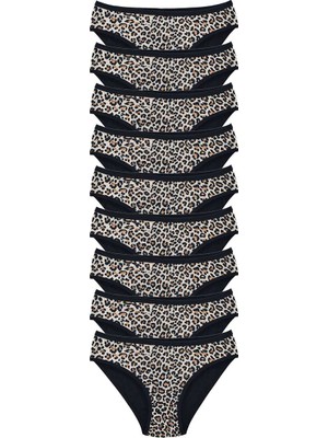 Al-Fil Teknoloji 9 Adet Leopar Desenli Likralı Yumuşak Dokulu Kadın Slip Külot