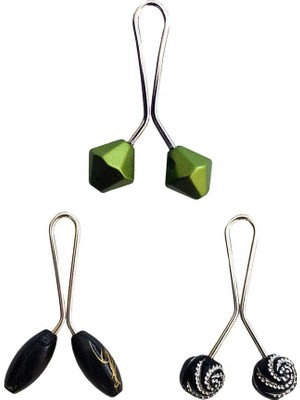 Al-Fil Teknoloji 3 Adet Tesettür Eşarp ve Şal Klipsi Siyah Siyah Desenl Yeşil