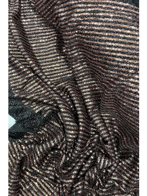 Al-Fil Teknoloji Sakallı Çizgili Pullu Kumaş  Pullu Payet Kumaş Abiye Nişan Düğün Siyah Bakır