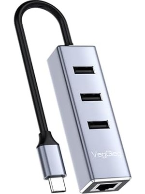 Teknocan Marketing USB Type-C To 100MBPS Ethernet Çevirici ve 3 Portlu USB Hub Çoklayıcı