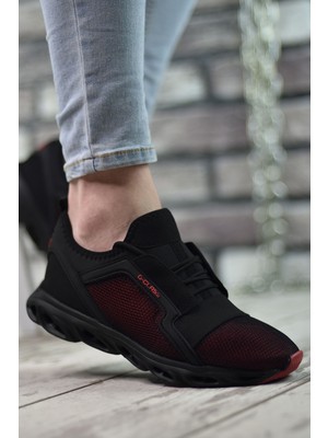Riccon Siyah Kırmızı Erkek Sneaker Düz Tabanlı Ortopedik Malzeme ile Rahat Kullanım