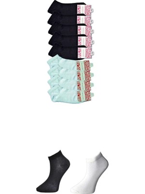 Al-Fil Teknoloji Siyah ve Beyaz Kadın Bilek Çorap 9 Çift