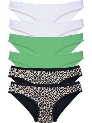 Al-Fil Teknoloji 6 Adet Likralı Kadın Slip Külot Leopar Beyaz Yeşil