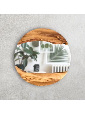Zeytin Ahşap Çeçeveli Yuvarlak Duvar Aynası