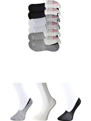 Al-Fil Teknoloji Siyah Gri ve Beyaz Kadın Babet Çorap 6 Çift