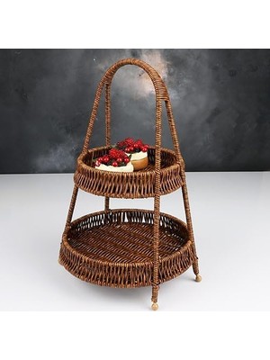 Teknocan Marketing Kosova Wicker Serisi Hasır Örme 2 Katlı Sunumluk