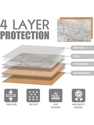 Teknocan Marketing Mermer Mantar 30,48 cm x 45,72 cm Dikdörtgen Altın Altlıklı Set