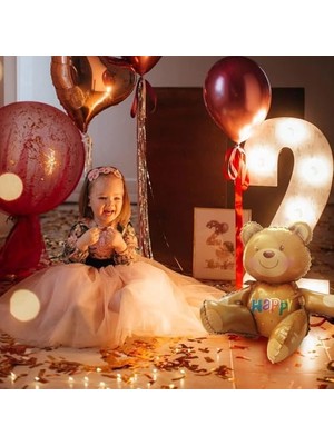 Teknocan Marketing Happy Yazılı Oturan Ayı Folyo Balon 77X70 cm