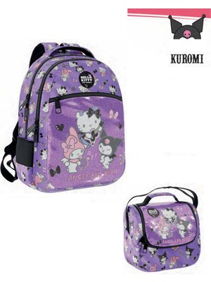 GENC DIJITAL BASKI Hello Kitty Ilk Okul Çantası - Sırt Çantası / Orjinal Lisanslı Lüx Çanta Mor / Beslenme 2'li