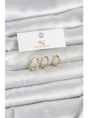 Pirinç Gold Renk Nazarlı Model 3'lü Kadın Küpe Midastech