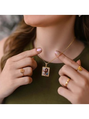 Zafer İnan Kişiye Özel Fotoğraflı Dikdörtgen Kolye 925 Ayar Gümüş Gold Kaplama 2.5 cm – 50+5 Uzatma Forze Zincir