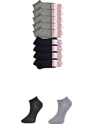 Al-Fil Teknoloji Siyah ve Gri Kadın Bilek Çorap 9 Çift