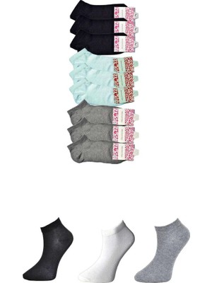 Al-Fil Teknoloji Siyah Gri ve Beyaz Kadın Bilek Çorap 9 Çift